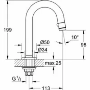 Кран для раковины GROHE Universal, без функции смешивания, с C-изливом, суперсталь (20201DC0) Кран для раковины GROHE Universal, без функции смешивания, с C-изливом, суперсталь (20201DC0)