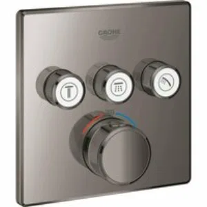 Внешняя часть термостата для душа GROHE Grohtherm SmartControl на 3 потребителя, квадратная, темный графит глянец (29126A00) Внешняя часть термостата для душа GROHE Grohtherm SmartControl на 3 потребителя, квадратная, темный графит глянец (29126A00)