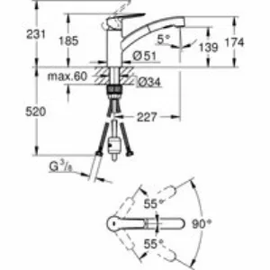 Смеситель для кухни GROHE Start QuickFix с низким вытяжным изливом, хром (30531001) Смеситель для кухни GROHE Start QuickFix с низким вытяжным изливом, хром (30531001)