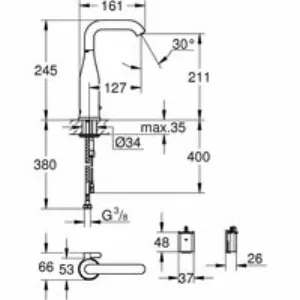 Смеситель для раковины GROHE Essence E инфракрасный, с регулировкой температуры, питание от батареи 6V, холодный рассвет глянец (36445GL0) Смеситель для раковины GROHE Essence E инфракрасный, с регулировкой температуры, питание от батареи 6V, холодный рассвет глянец (36445GL0)