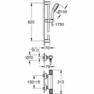 Термостат для душа GROHE Grohtherm 1000 Performance с душевым гарнитуром, хром (34834000) Термостат для душа GROHE Grohtherm 1000 Performance с душевым гарнитуром, хром (34834000)