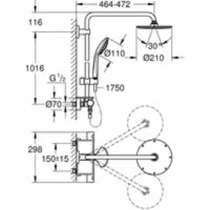 Душевая система GROHE Euphoria System 210 с термостатом для душа, хром (26363000) Душевая система GROHE Euphoria System 210 с термостатом для душа, хром (26363000)