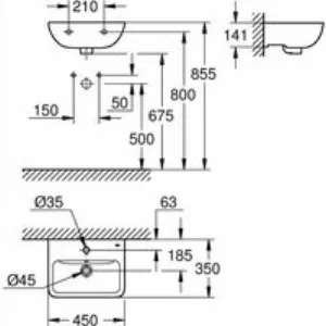 Раковина подвесная GROHE Bau Edge 45 см, альпин-белый (39806000) Раковина подвесная GROHE Bau Edge 45 см, альпин-белый (39806000)