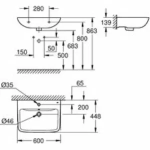 Раковина подвесная GROHE Bau Edge 60 см, альпин-белый (39808000) Раковина подвесная GROHE Bau Edge 60 см, альпин-белый (39808000)