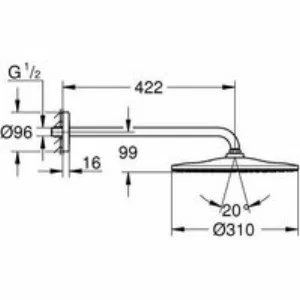 Верхний душ GROHE Rainshower Mono 310, 9,5 л/мин, 1 режим, 422 мм, фантомный черный (22121KF0) Верхний душ GROHE Rainshower Mono 310, 9,5 л/мин, 1 режим, 422 мм, фантомный черный (22121KF0)