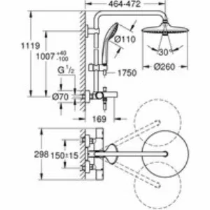 Душевая система GROHE Euphoria System 260 с термостатом для ванны, хром (26114002) Душевая система GROHE Euphoria System 260 с термостатом для ванны, хром (26114002)