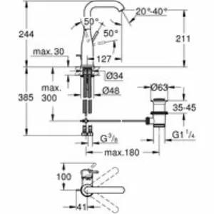 Смеситель для раковины GROHE Essence с донным клапаном, L-size, никель матовый (24174EN1) Смеситель для раковины GROHE Essence с донным клапаном, L-size, никель матовый (24174EN1)