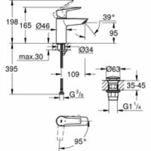 Смеситель для раковины GROHE Start с донным клапаном, S-Size, матовый черный (235512432) Смеситель для раковины GROHE Start с донным клапаном, S-Size, матовый черный (235512432)