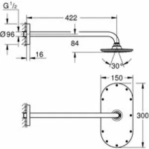 Верхний душ GROHE Rainshower Veris 300x150, 1 режим, 422 мм, белая луна (26170LS0) Верхний душ GROHE Rainshower Veris 300x150, 1 режим, 422 мм, белая луна (26170LS0)