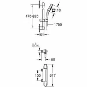 Термостат для душа GROHE Grohtherm 1000 с душевым гарнитуром, хром (34819005) Термостат для душа GROHE Grohtherm 1000 с душевым гарнитуром, хром (34819005)
