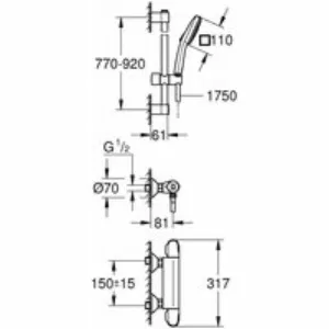 Термостат для душа GROHE Grohtherm 1000 с душевым гарнитуром, хром (34824005) Термостат для душа GROHE Grohtherm 1000 с душевым гарнитуром, хром (34824005)