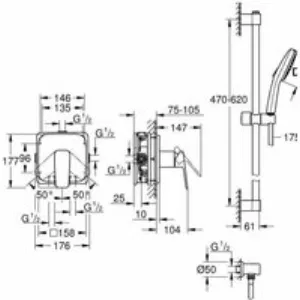 Душевая система GROHE Cubeo со смесителем для душа, черный матовый (1053352430) Душевая система GROHE Cubeo со смесителем для душа, черный матовый (1053352430)