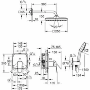 Душевая система GROHE Cubeo со смесителем для душа, черный матовый (1053362430) Душевая система GROHE Cubeo со смесителем для душа, черный матовый (1053362430)