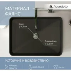 Раковина накладная Aqueduto ESPIRAL, прямоугольная 370*500, черный матовый (ESP0440) Раковина накладная Aqueduto ESPIRAL, прямоугольная 370*500, черный матовый (ESP0440)