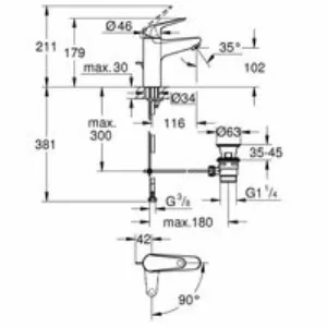 Смеситель для раковины GROHE Euroeco, с донным клапанном, размер M, хром (24268001) Смеситель для раковины GROHE Euroeco, с донным клапанном, размер M, хром (24268001)