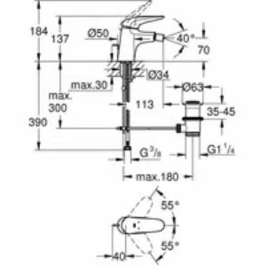 Смеситель для биде GROHE Wave с донным клапаном, хром (32288001) Смеситель для биде GROHE Wave с донным клапаном, хром (32288001)