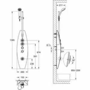 Душевая панель GROHE Aquatower 2000, настенный монтаж, хром (27017000) Душевая панель GROHE Aquatower 2000, настенный монтаж, хром (27017000)