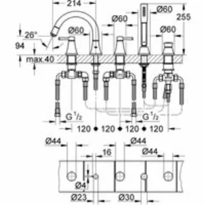 Смеситель для ванны GROHE Grandera двухвентильный, на 5 отверстий, на край ванны, хром (19919000) Смеситель для ванны GROHE Grandera двухвентильный, на 5 отверстий, на край ванны, хром (19919000)