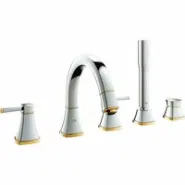 Смеситель для ванны GROHE Grandera двухвентильный, на 5 отверстий, на край ванны, хром/золото (19919IG0)