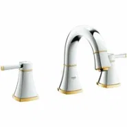 Смеситель для раковины GROHE Grandera на 3 отверстия, с донным клапаном и низким изливом, хром/золото (20417IG0)